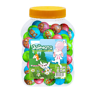 Жевательная резинка 24 мм с принтом "Зайчата", в банке